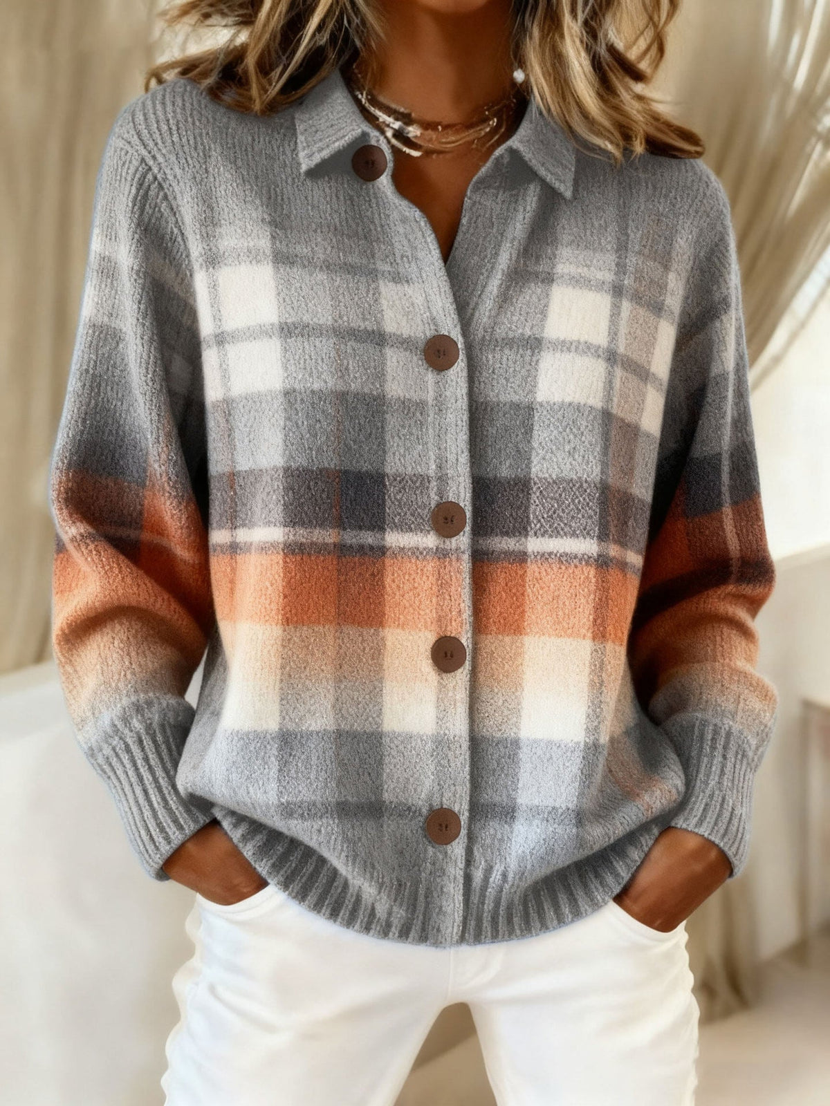 Women's Vintage Print Collared Sweater