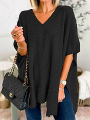 Women's Bat Sleeve Solid Color V-Neck Pullover Poncho Sweater