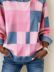 Women Plaid Crew Neck Long Sleeve Vintage Daily Fall Sweatshirt