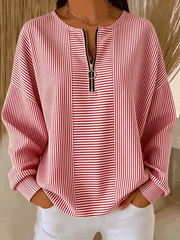 Women Striped Crew Neck Long Sleeve Vintage Daily Fall Sweatshirt