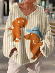 Women's Dog Art Print  Casual Pullover Sweater