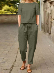 Cotton and Linen Summer Half-Sleeve Oversized Homewear Suit