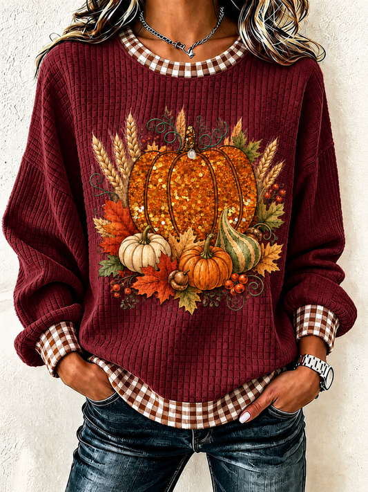 Casual Maple Leaf Crew Neck Long Sleeve Sweatshirt