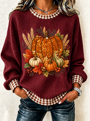Casual Maple Leaf Crew Neck Long Sleeve Sweatshirt