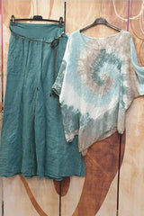Tie-dye Print Irregular Hem Short Sleeves Two Piece Suit