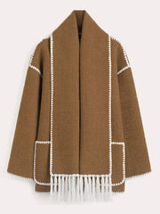 Women's Thickened Loose Woolen Coat with Scarf and Tassels