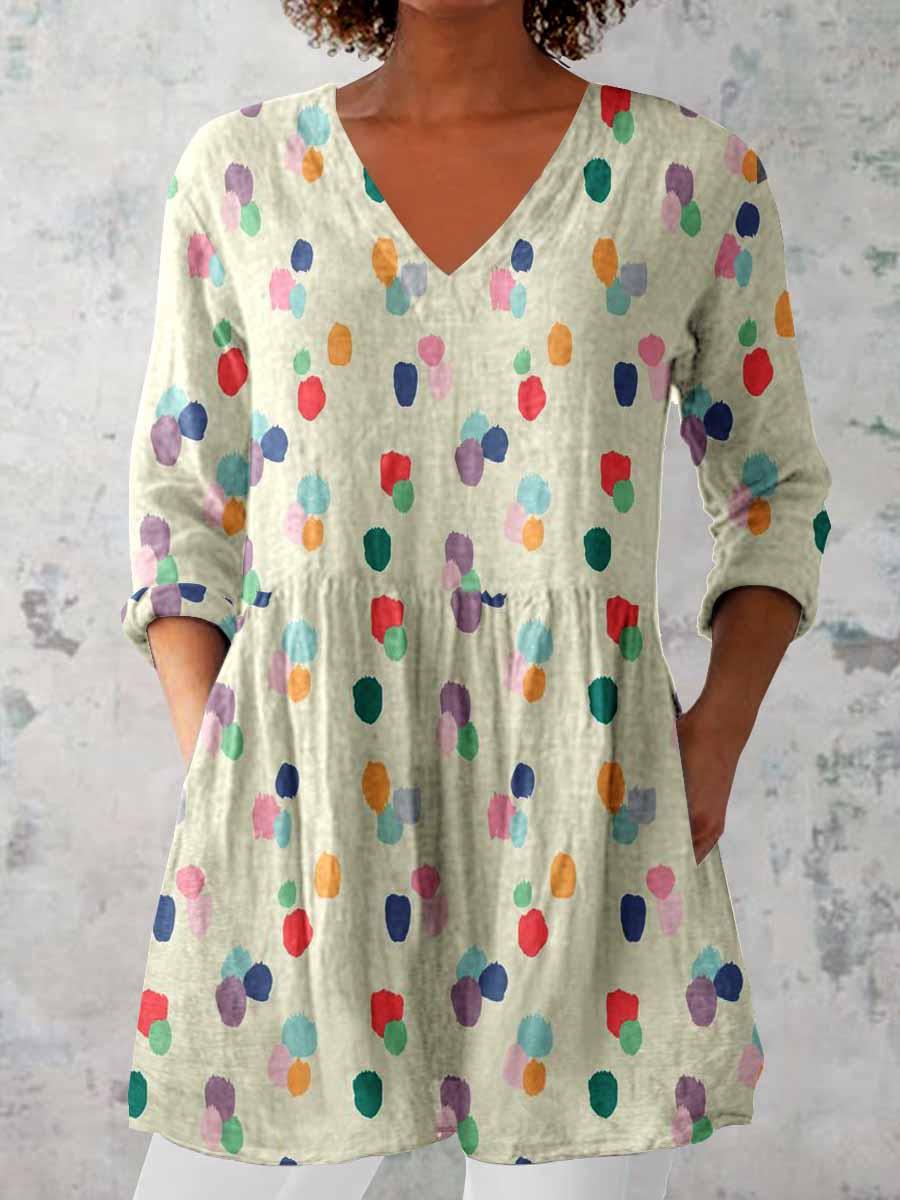 Women's Elegant Polka Dot V Neck  Top