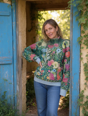 Women's Vintage Lovely Floral Art Print Knit Turtleneck Pullover Sweater