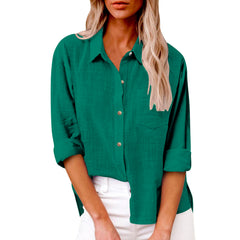 Plain Shirt Collar Long Sleeve Regular Casual Loose Shirt