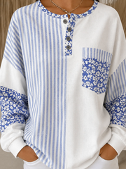 Casual Geometric Henley Collar Long Sleeve Sweatshirt
