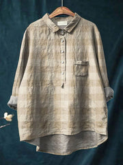 Vintage Plaid Pattern Art Print Casual Cotton And Linen Shirt