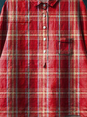 Vintage Plaid Pattern Art Print Casual Cotton And Linen Shirt