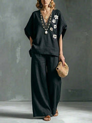 Casual Linen And Cotton Two-piece Set