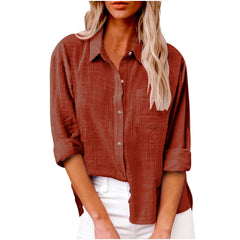 Plain Shirt Collar Long Sleeve Regular Casual Loose Shirt