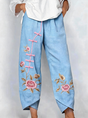 Women Floral Capris Pants Vintage Summer Trousers
