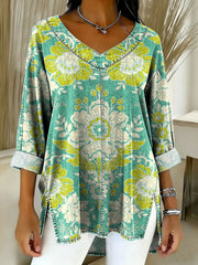 Women's Retro Gradient Ethnic Art Patterns Casual Washed Denim  Top
