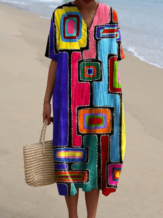 Women's Abstract Geometric  Art Print Casual Flowy Dress