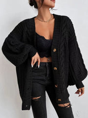 Loose Sweater Coat Autumn and Winter Twist Solid Color V-neck Cardigan