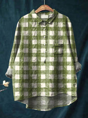 Vintage Plaid Pattern Art Print Casual Cotton And Linen Shirt