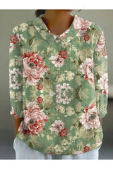 Floral Round Neck 3/4 Sleeves Casual Shirt