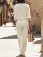 Women's Retro Vacation Art Comfortable Loose Pants Cotton Linen Two-piece Set