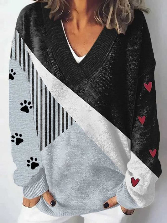 Women's Cat Print Casual Long Sleeve Sweater