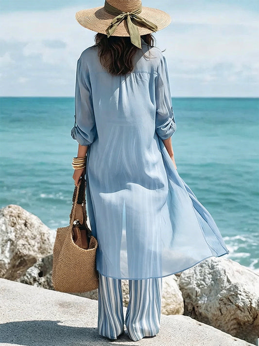 Womens Abstract Print Cotton Linen Spliced Top And Wide Leg Pants Set