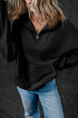 Women's Casual Black Zip up Stand Neck Sweatshirt
