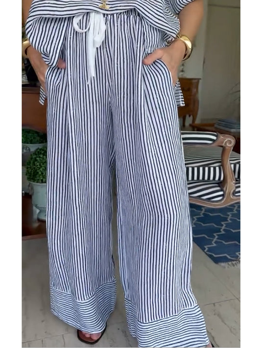 Women's Striped Cotton and Linen Shirt and Pats Set