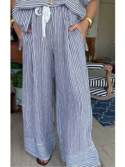 Women's Striped Cotton and Linen Shirt and Pats Set