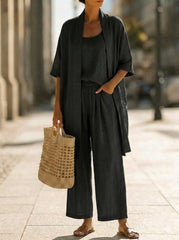 Minimalist Linen-cotton Three-piece Set - Comfortable For Everyday Wear
