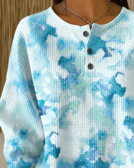 Casual Abstract Henley Collar Long Sleeve Sweatshirt