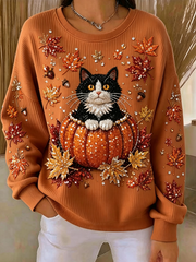 Casual Cat Crew Neck Long Sleeve Sweatshirt