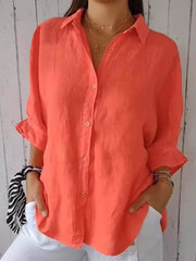 Women's Cotton & Linen Casual Tie-back Shirt