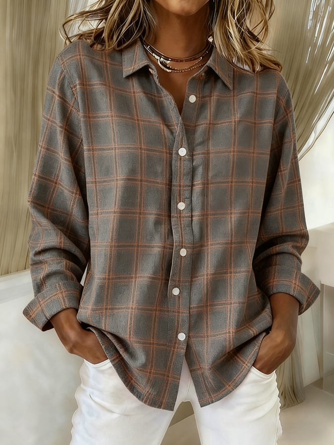 Women's Casual Retro Plaid Print Shirt