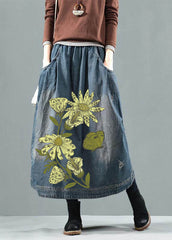 Blue Pockets Retro Patchwork Summer Skirts Denim