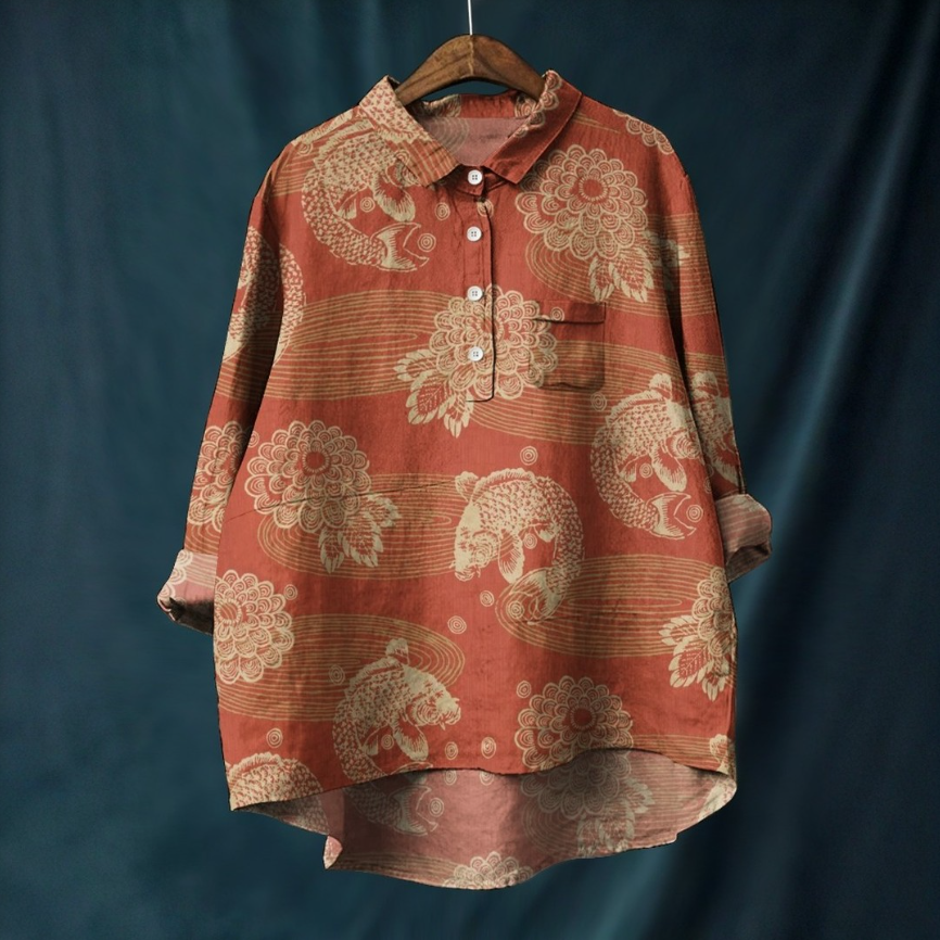 Traditional Orange & Beige Floral Shirt