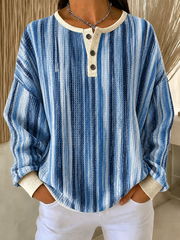 Vintage Abstract Stripes Henley Collar Long Sleeve Sweatshirt