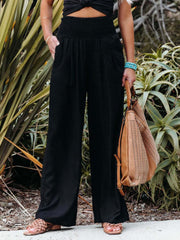Women's Cotton and Linen Elasticated Waist-waisted Wide-leg Pants