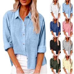 Plain Shirt Collar Long Sleeve Regular Casual Loose Shirt
