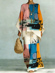 Women's Art Comfortable Loose Cotton Linen Wide-leg Pants Two-piece Set