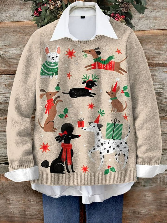 Cute Dog  Art Print Knit Pullover Sweater