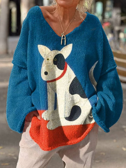 Retro Dog Art Print  Casual Pullover Sweater