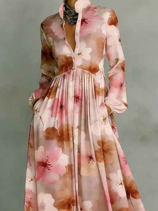 Women's Vintage Floral Art Elegant Romantic Casual Vacation Maxi Dress