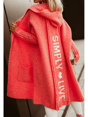 Long Cardigan Lapel Hooded Long Lettered Loose Knitted Jacket