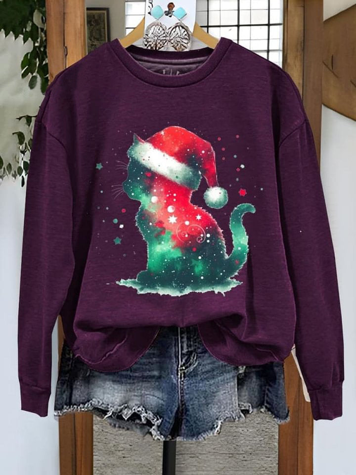 Cat Christmas Art Print Casual Sweatshirt