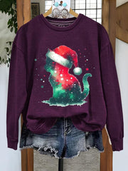 Cat Christmas Art Print Casual Sweatshirt