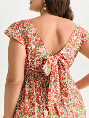 Floral Print Sweetheart Neckline Midi Dress