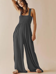 Smocked Pocketed Jumpsuit In Tangerine