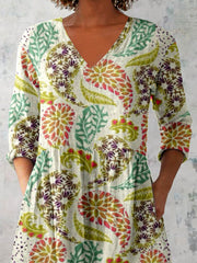 Women's Elegant Floral Pattern V neck  Top
